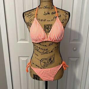 Bingo Surf Orange & White Stripe String Bikini